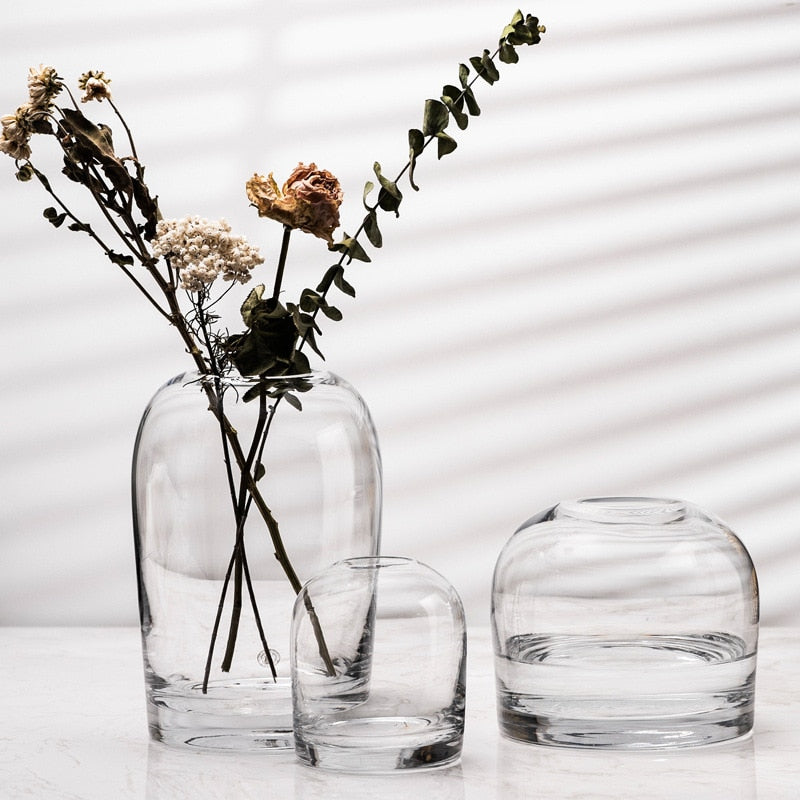 European Simple Vases Creative Transparent Colorful Glass Vase Living Room Tabletops Smallmouth Home Flower Vase Crafts Decor
