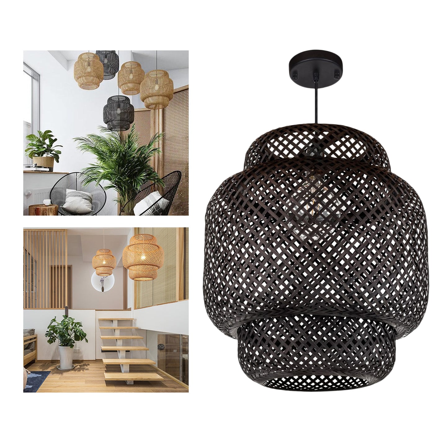 Modern Hand Woven Rattan Hanging Pendant Light Shade [Only]