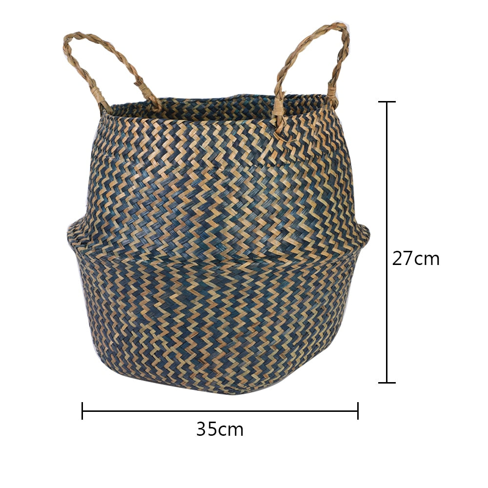 Foldable Handmade Woven Basket Seagrass for Storage, Home Decoration, Plants