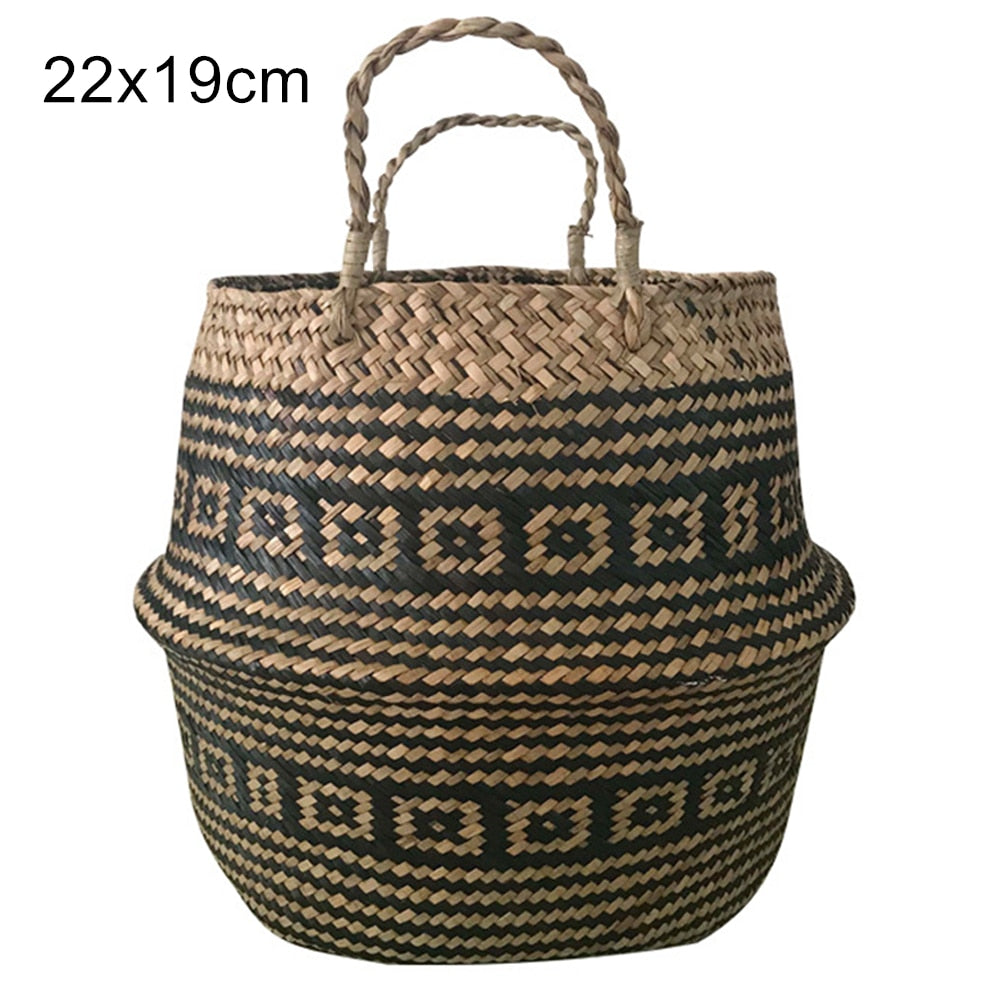 Foldable Handmade Woven Basket Seagrass for Storage, Home Decoration, Plants