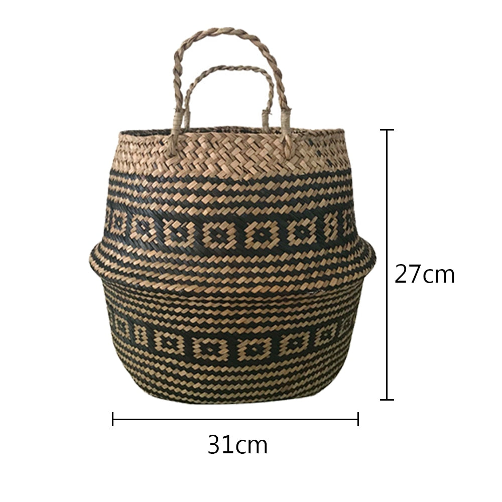 Foldable Handmade Woven Basket Seagrass for Storage, Home Decoration, Plants