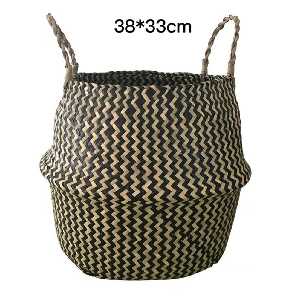 Foldable Handmade Woven Basket Seagrass for Storage, Home Decoration, Plants