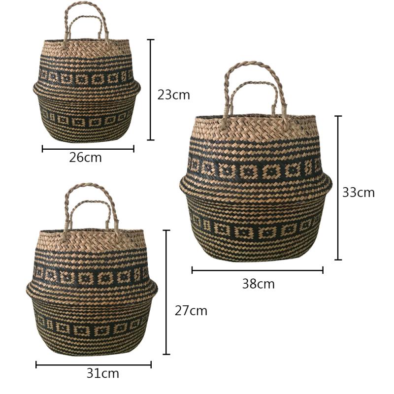 Foldable Handmade Woven Basket Seagrass for Storage, Home Decoration, Plants